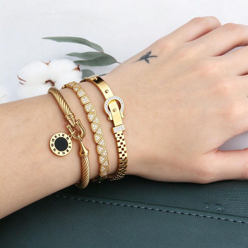3pcs Unisex 18K Golden Plated Exquisite Bangle Set, Gift